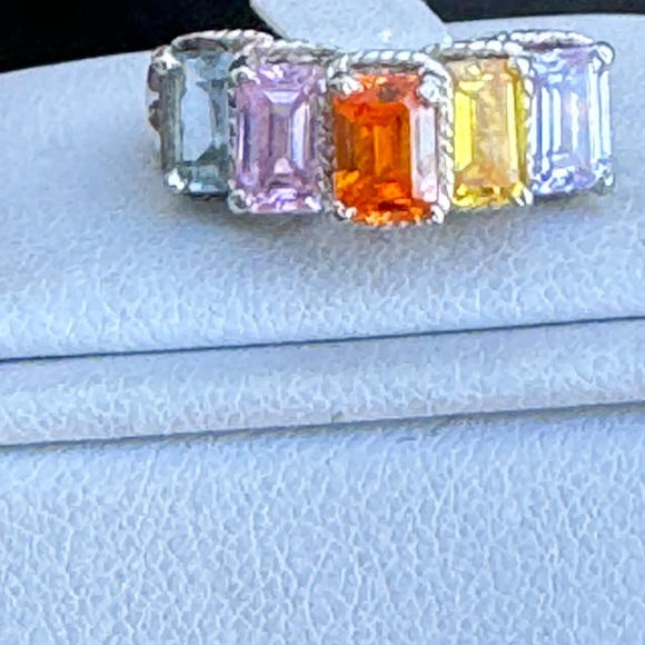 925 Emerald Cut Multi Gemstone Ring - Picture 10 of 12
